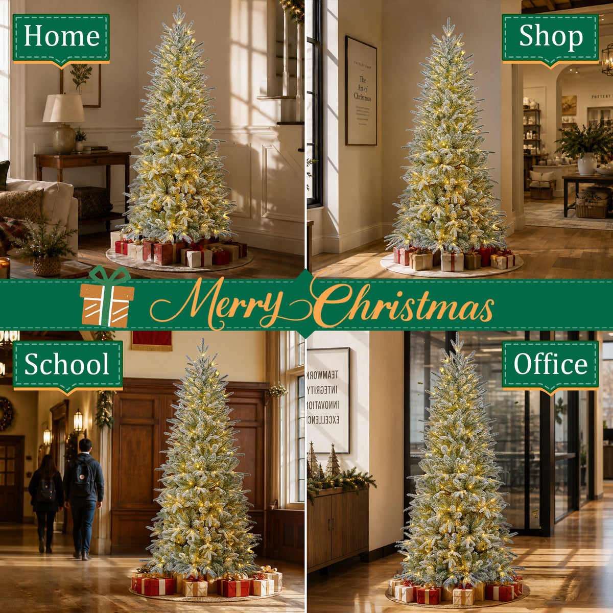Goosiay 6 ft Pre-Lit Frosted Slim Aspen Fir Artificial Christmas Tree, PE & PVC Branches, 200 Warm White & Multicolor Lights, 10 Light Modes, 853 Branch Tips
