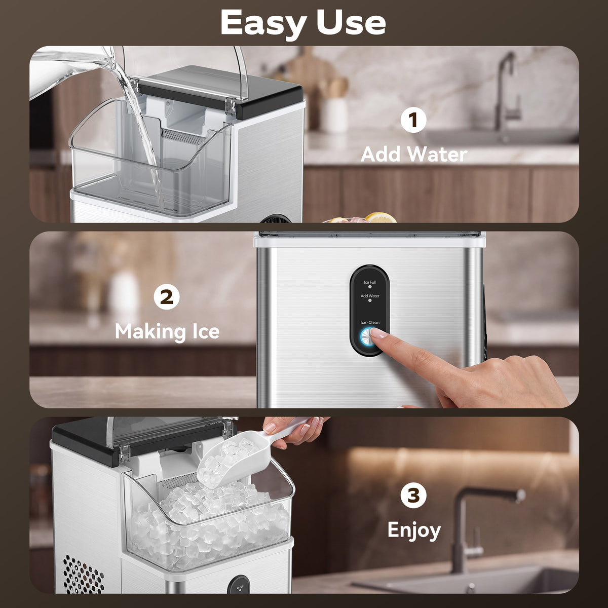 Goosiay Nugget Countertop Ice Maker, 33 lbs Daily Crushed Pellet Pebble Ice Maker Machine Portable Countertop, Stainless Steel, Silver