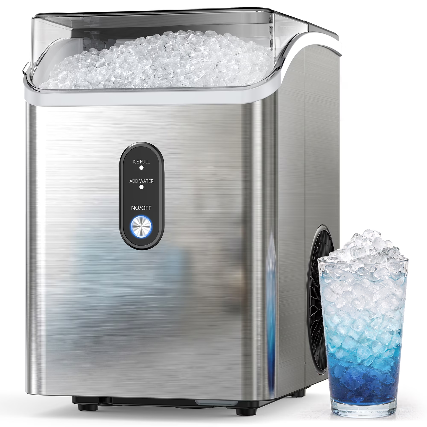 Mini Countertop Nugget Ice Maker, 33lbs Per Day Portable Ice Machine with Soft Chewable Pellet Ice, Stainless Steel, Silver
