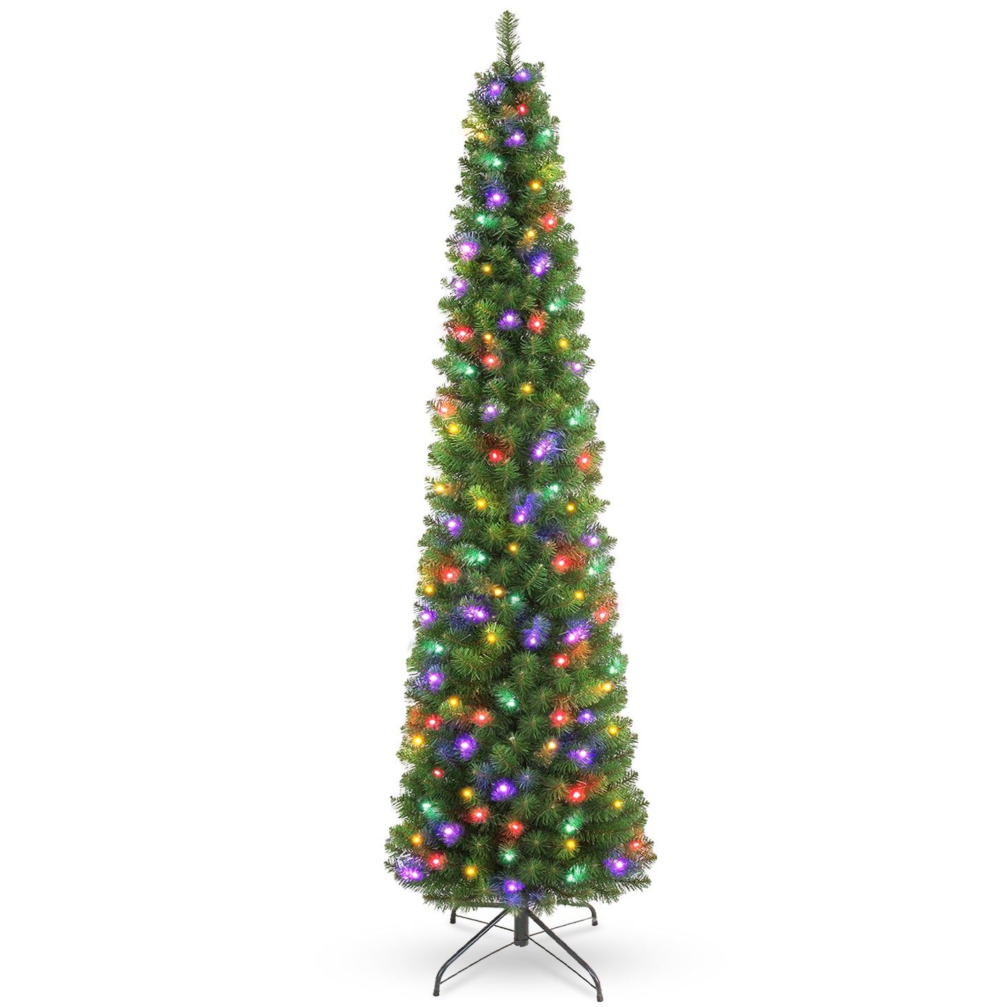 Goosiay Pre-Lit Pencil Artificial Christmas Tree, 6.5ft Xmas Tree with Metal Stand for Christmas Decoration, Green