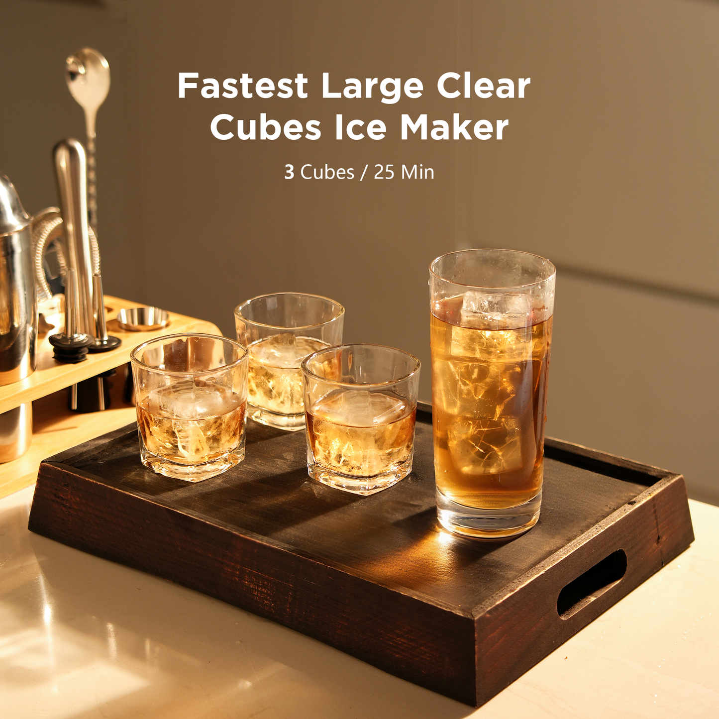 Goosiay Slow-Melting 1.6" Clear Ice Cube Maker Countertop, 3 Pcs in 25 Mins, 172/Day, 21 Ice Storage, Large Solid Cube Ice Machine, Self-Cleaning, 24H Timer for Whiskey, Home Bar, Stainless Steel