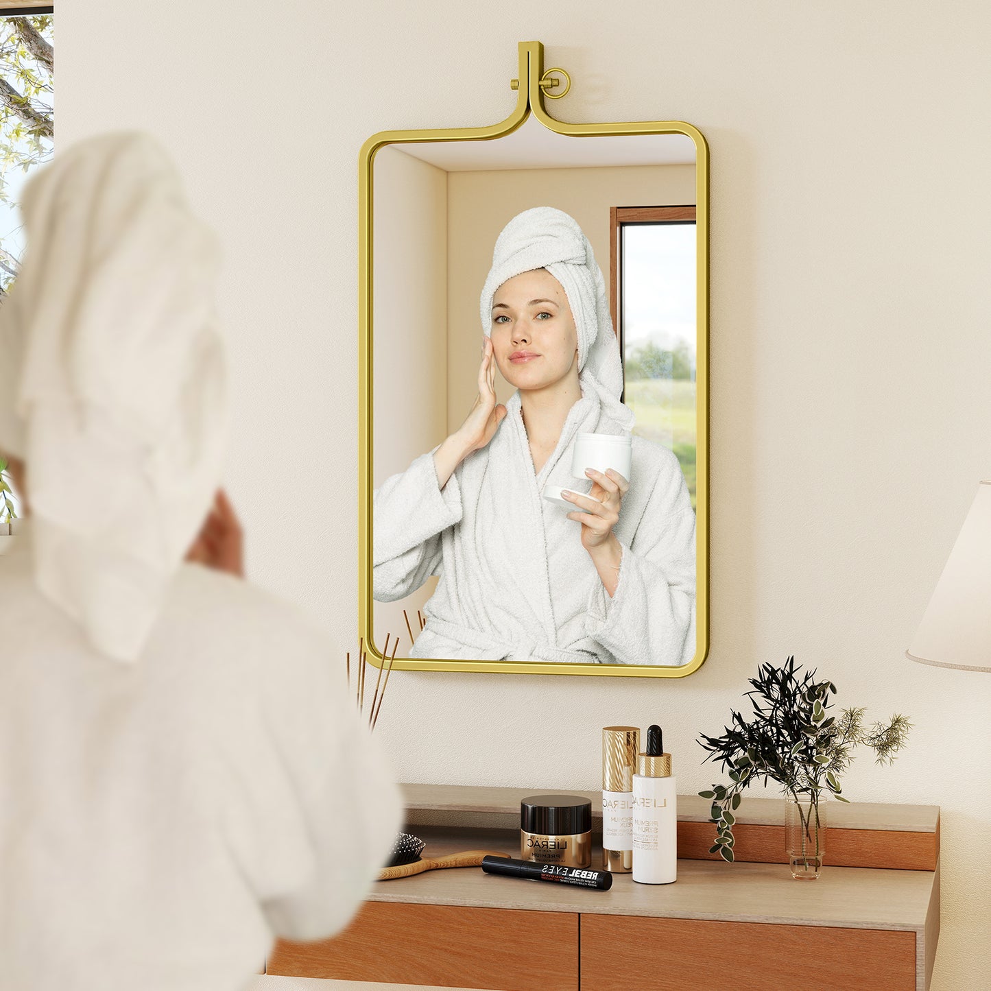 Goosiay 20" x 35" Gold Mirror, Wall Mirror with Luxury Metal Frame, Rust-Resistant & Moisture-Proof , Decorative Mirrors for Bathroom, Living Room, Bedroom, Entryway, Mantle