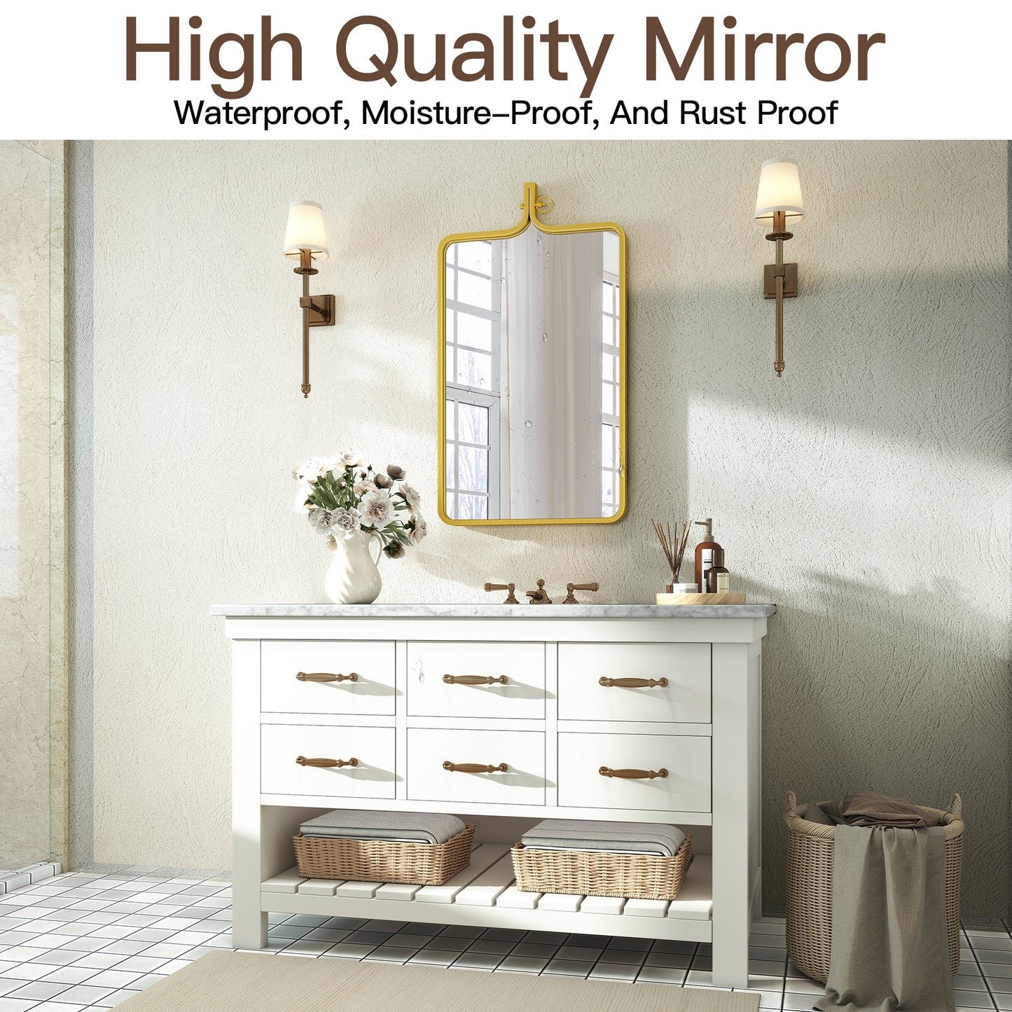 Goosiay 20" x 35" Gold Mirror, Wall Mirror with Luxury Metal Frame, Rust-Resistant & Moisture-Proof , Decorative Mirrors for Bathroom, Living Room, Bedroom, Entryway, Mantle