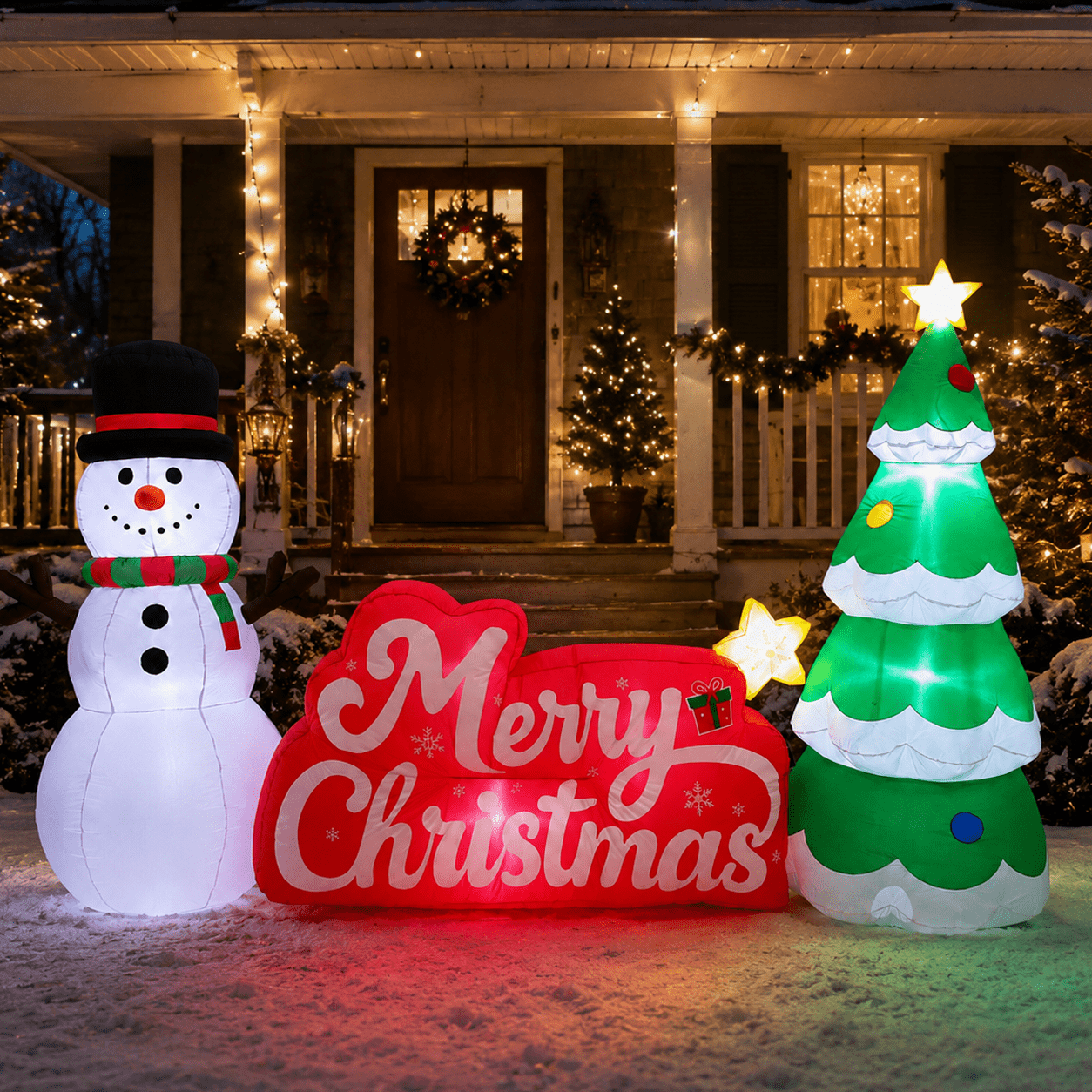 10FT Christmas Inflatables, Blow-up Yard Decorations for Snowman Family,with LED Lights for Garden Holiday Yard Lawn Porch