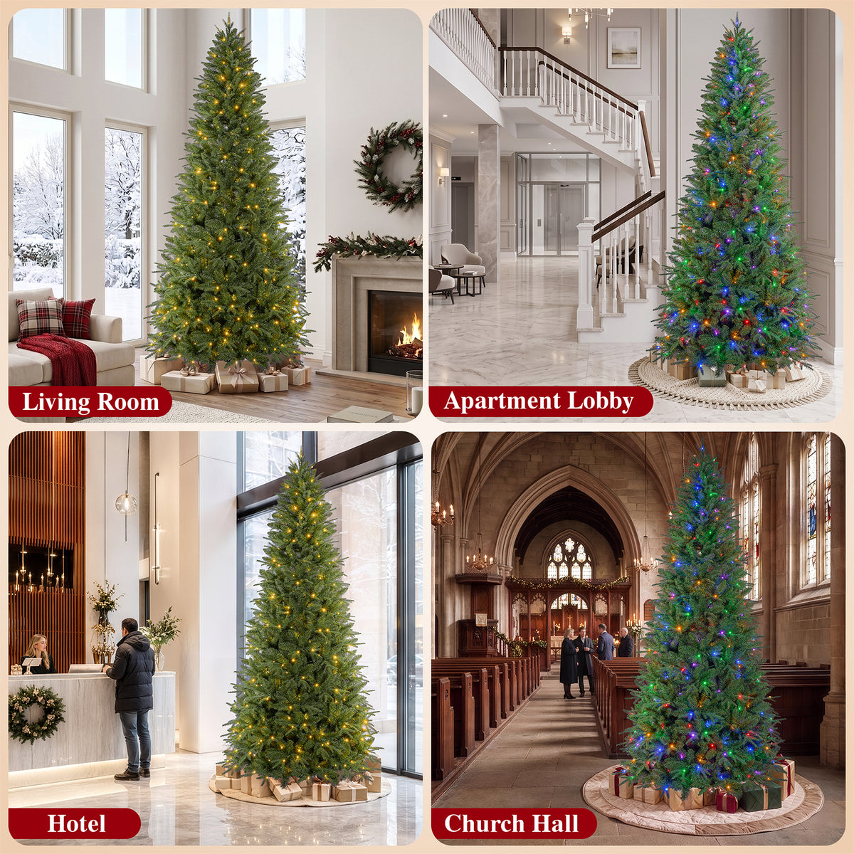 9ft Pre-Lit Artificial Christmas Tree, Aspen Fir Style with 2800 PE & PVC Mixed Branch Tips, Tall Realistic Evergreen Tree with 400 Warm White & Multicolor LED Lights, 10 Lighting Modes