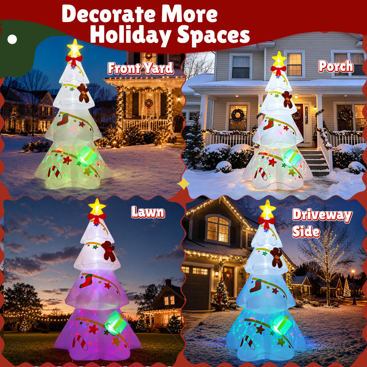 Goosiay 9 ft White Christmas Inflatable Tree with LED & Multicolor Lights, Outdoor Christmas Yard Decoration for Lawn, Garden and Porch