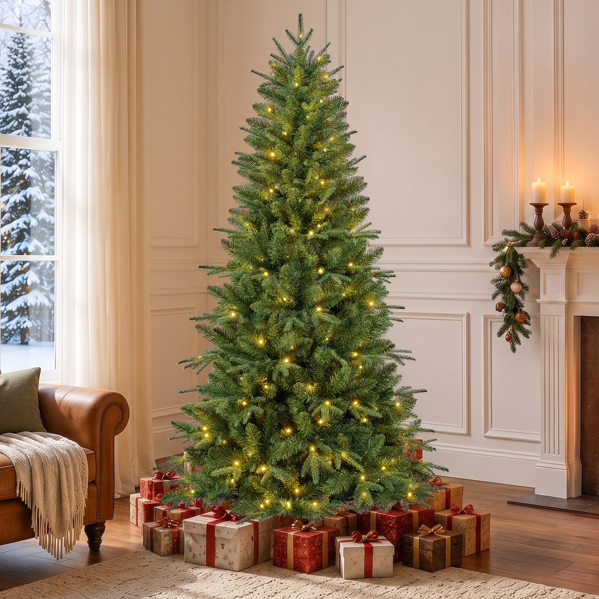 Goosiay 6FT Artificial Xmas Tree, Hinged Christmas Tree with 1300 PE PVC Branch Tips & Folding Metal Stand, Festive Decoration Tree for Home, Office & Carnival, Green