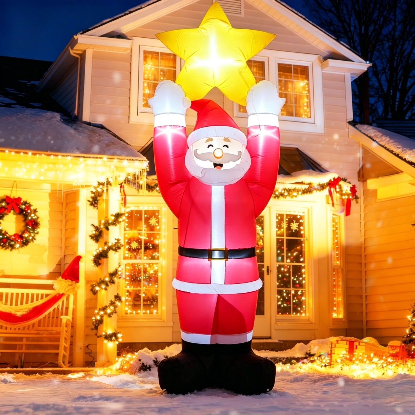 10FT Christmas Inflatable Santa Claus, Built-in LED light up for Lawn Yard Garden Indoor Outdoor Decoration Xmas Party Decor
