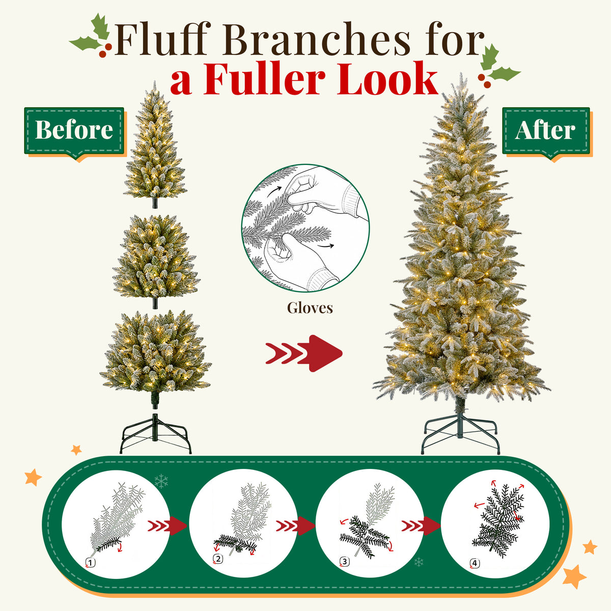 Goosiay 6 ft Pre-Lit Frosted Slim Aspen Fir Artificial Christmas Tree, PE & PVC Branches, 200 Warm White & Multicolor Lights, 10 Light Modes, 853 Branch Tips
