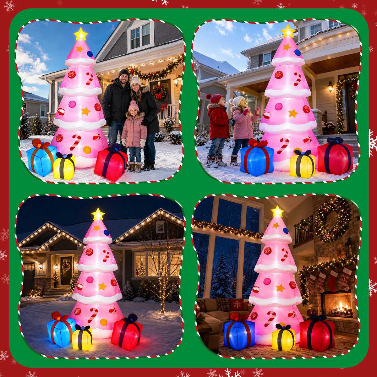 Goosiay 9ft Tall Pink Christmas Inflatables Tree with LED Lights and Gift Boxes, Outdoor Yard Decor