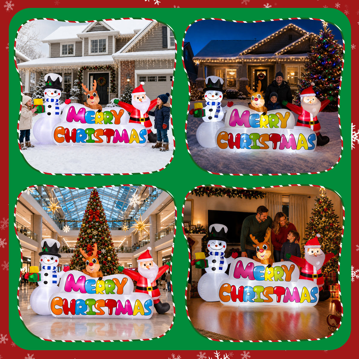 Goosiay 10FT Long Christmas Inflatable with Santa,Snowman and Reindeer,Giant Xmas Blow Up with Lighted Merry Christmas Sign for Outdoor Yard,Lawn,Garden Decor