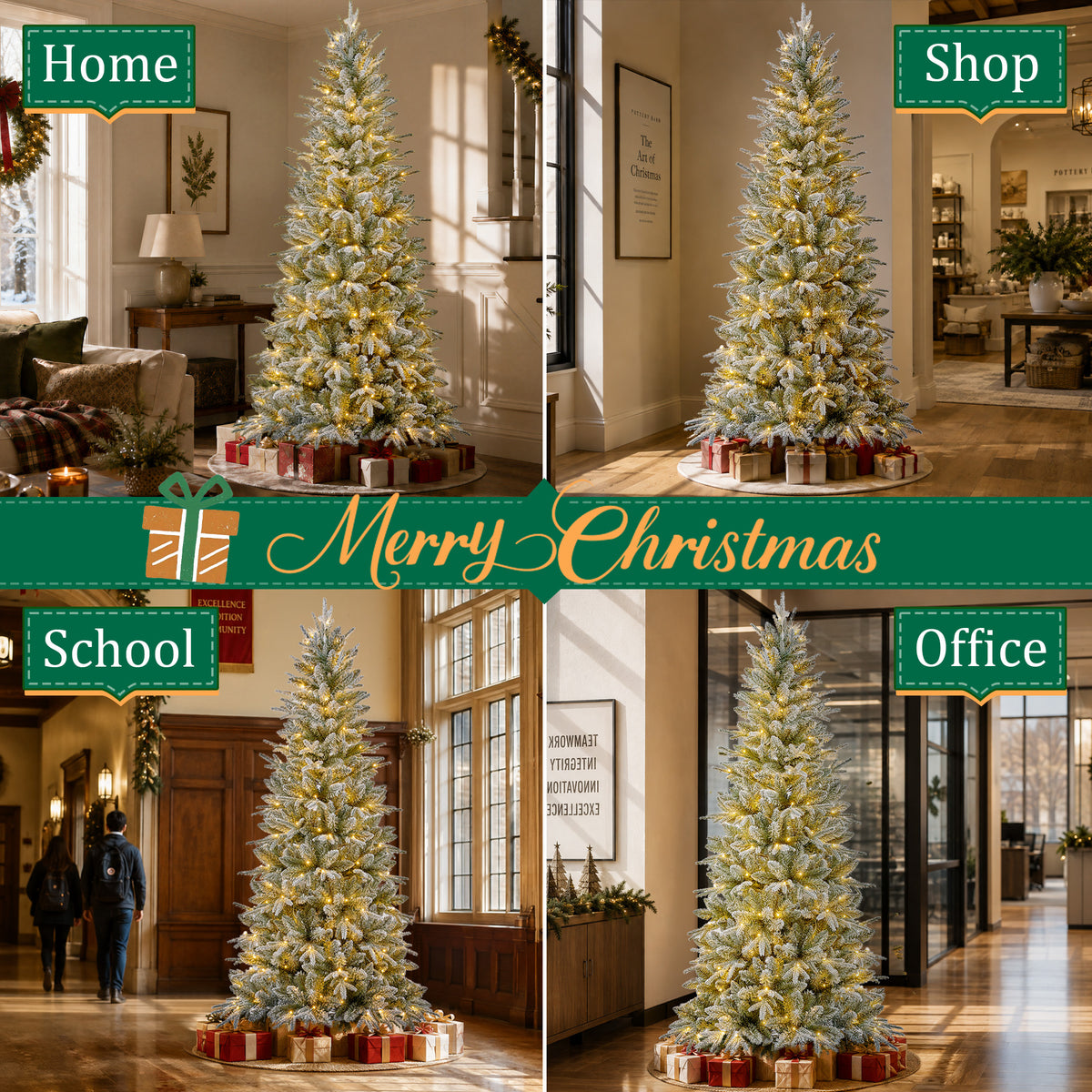 Goosiay 7 ft Pre-Lit Frosted Slim Aspen Fir Christmas Tree, PE & PVC Branches, 260 Warm White & Multicolor Lights, 10 Light Modes, 1179 Branch Tips