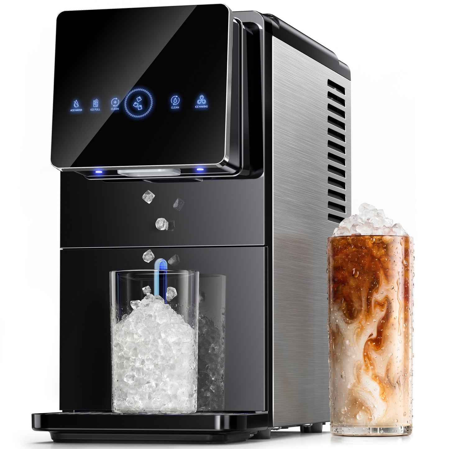 Goosiay Countertop Nugget Ice Makers Dispenser, 33lbs/Day Portable Pebble Crushed Ice Machine, Touch-Free Ice, Self-Cleaning for Home Kitchen Office