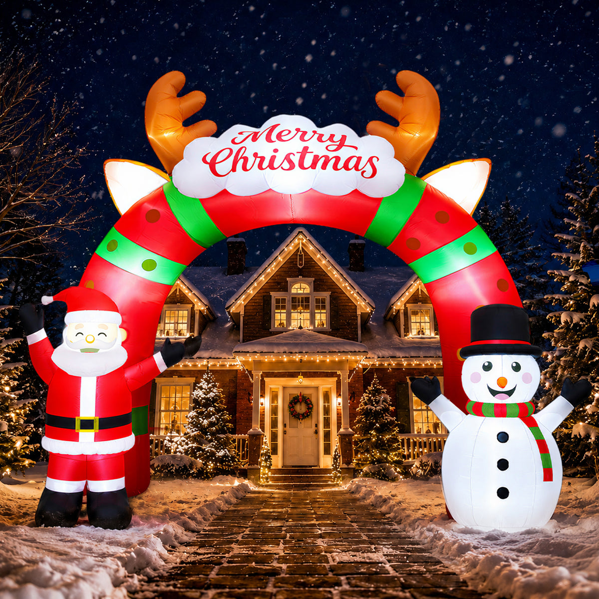 Goosiay 12ft Long Christmas Inflatable Archway with Santa & Snowman, Xmas Blow Up with Lights for Outdoor Yard Decor,Garden, Lawn,Indoor Decor