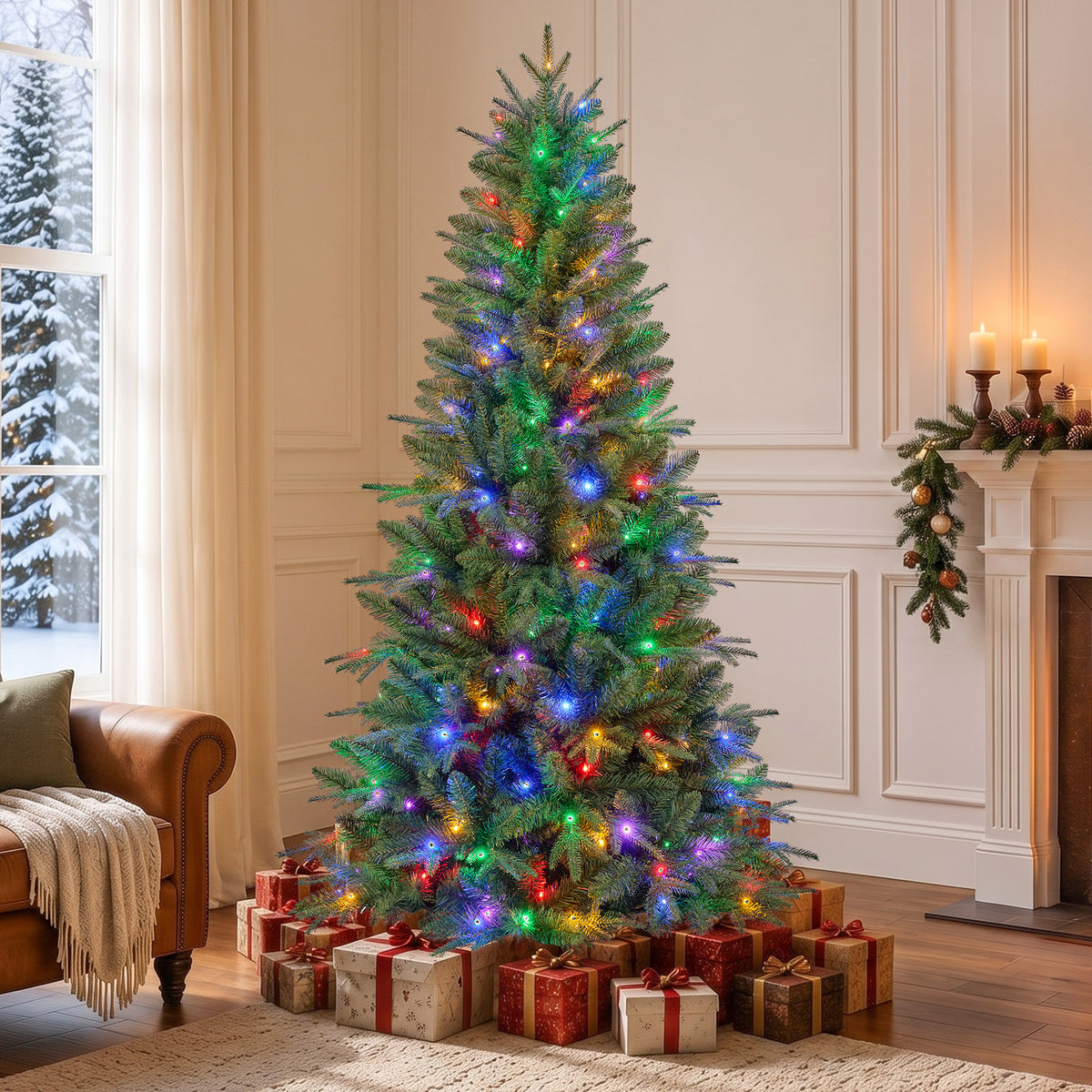 Goosiay 6FT Artificial Xmas Tree, Hinged Christmas Tree with 1300 PE PVC Branch Tips & Folding Metal Stand, Festive Decoration Tree for Home, Office & Carnival, Green