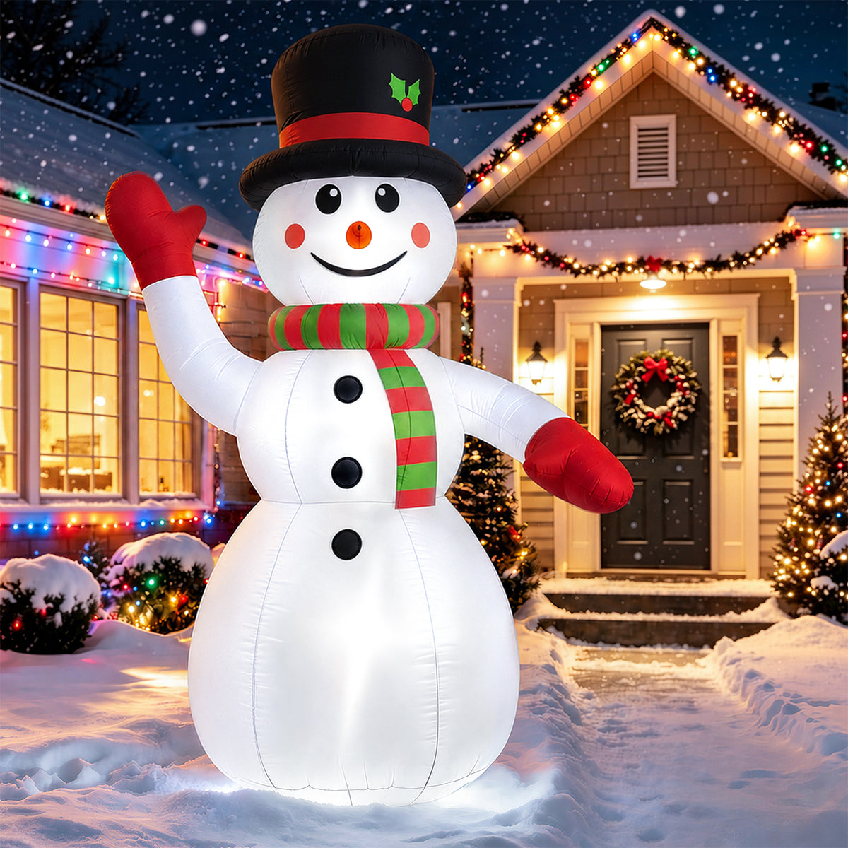 8 ft Christmas Snowman Inflatable with LED Lights, Blow up Outdoor Yard Lawn Decoration for Holiday Decor