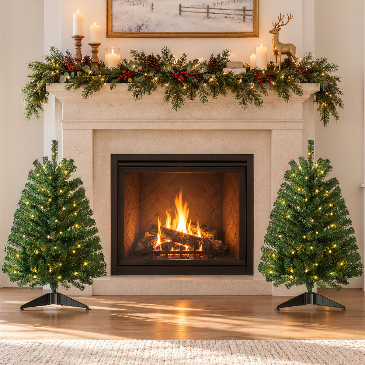 2Pack Christmas Tree, 3ft Pre-Lit Christmas Trees with Warm White LED Lights, Outdoor Porch Christmas Trees for Bedroom, Office, Entryway