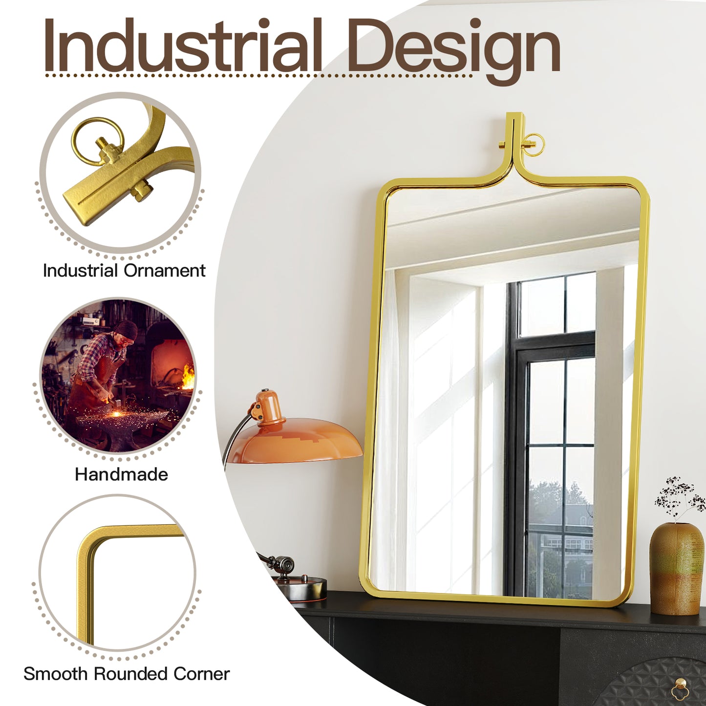 Goosiay 20" x 35" Gold Mirror, Wall Mirror with Luxury Metal Frame, Rust-Resistant & Moisture-Proof , Decorative Mirrors for Bathroom, Living Room, Bedroom, Entryway, Mantle