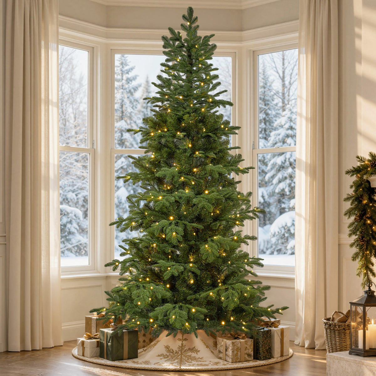 7ft Pre-Lit Christmas Tree with 2264 Branch Tips, 350 Multicolor LED Lights, Slim Artificial Christmas Tree for Living Room