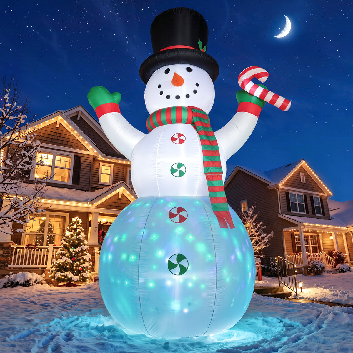 12FT Christmas Inflatable Outdoor Yard Decoration Snowman, Built-in Colorful LED Light for Lawn Yard Garden Decoration Giant Blow up Indoor Outdoor Xmas Party Decor