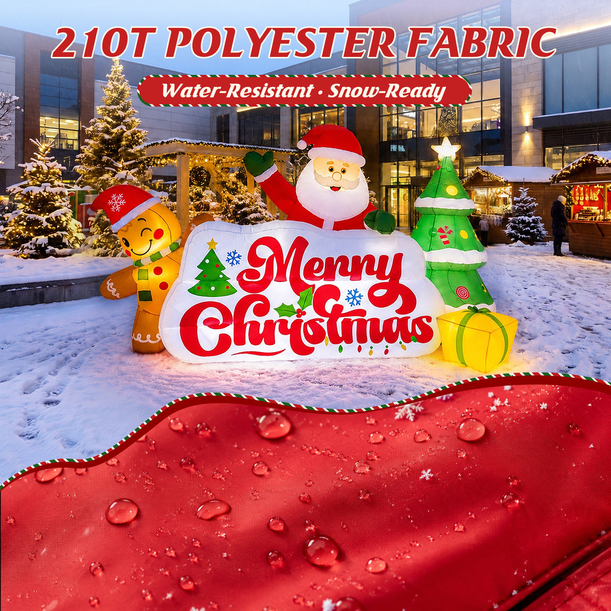 10ft Christmas Inflatables Outdoor Decorations, Merry Christmas Sign with Santa Gingerbread Christmas Tree, Built-in LEDs for Yard Lawn Garden