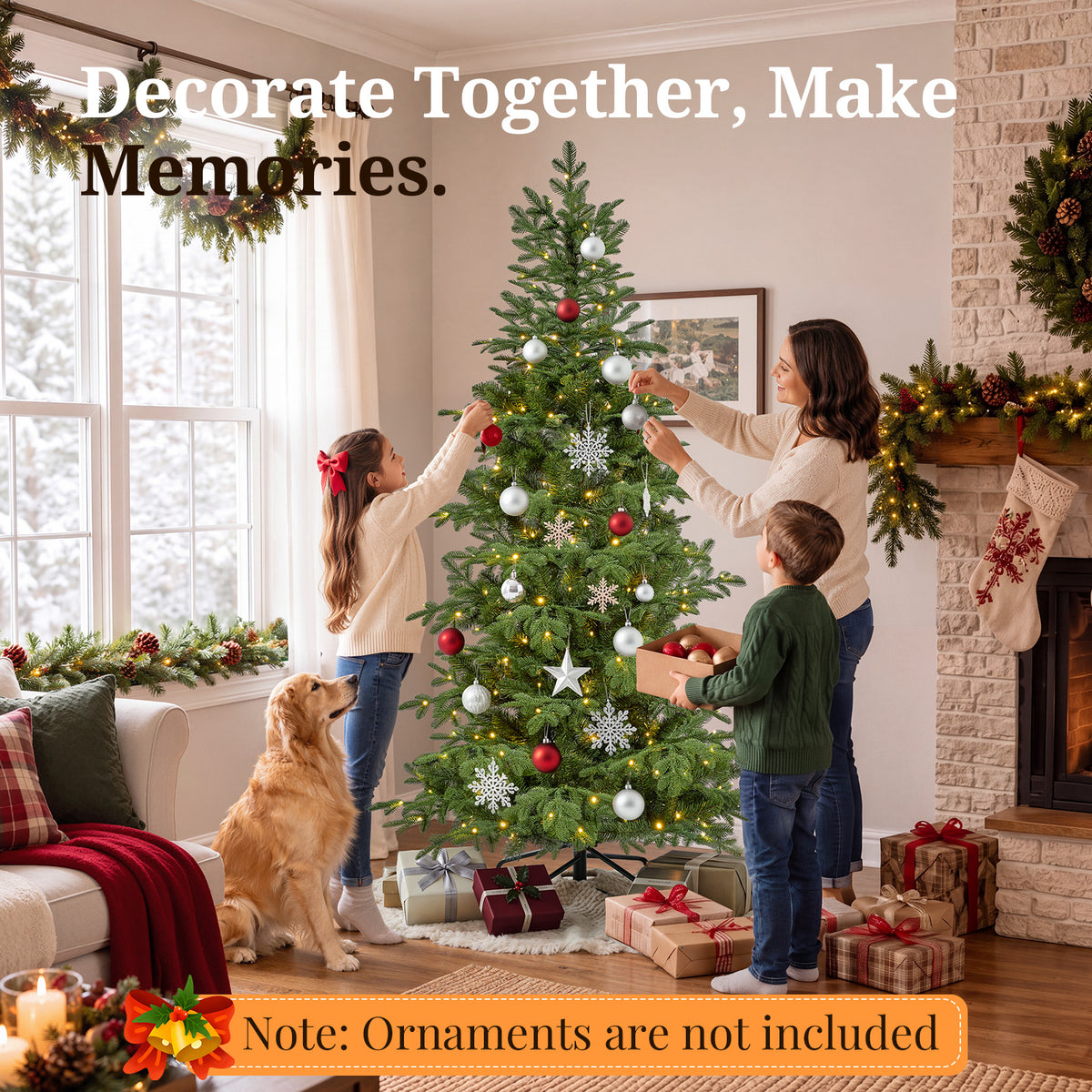 6FT Pre-Lit Artificial Christmas Tree with 250 LED Lights and 1495 PE%PVC Tips, 10-Function Multicolor Lights