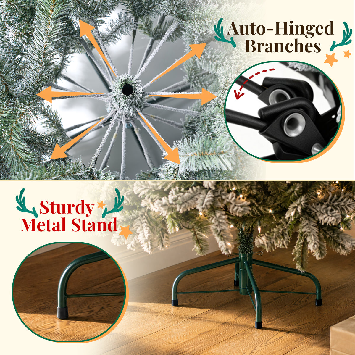 Goosiay 9 ft Pre-Lit Frosted Slim Aspen Fir Artificial Christmas Tree, PE & PVC Branches, 420 Warm White & Multicolor Lights, 10 Light Modes, 1889 Branch Tips