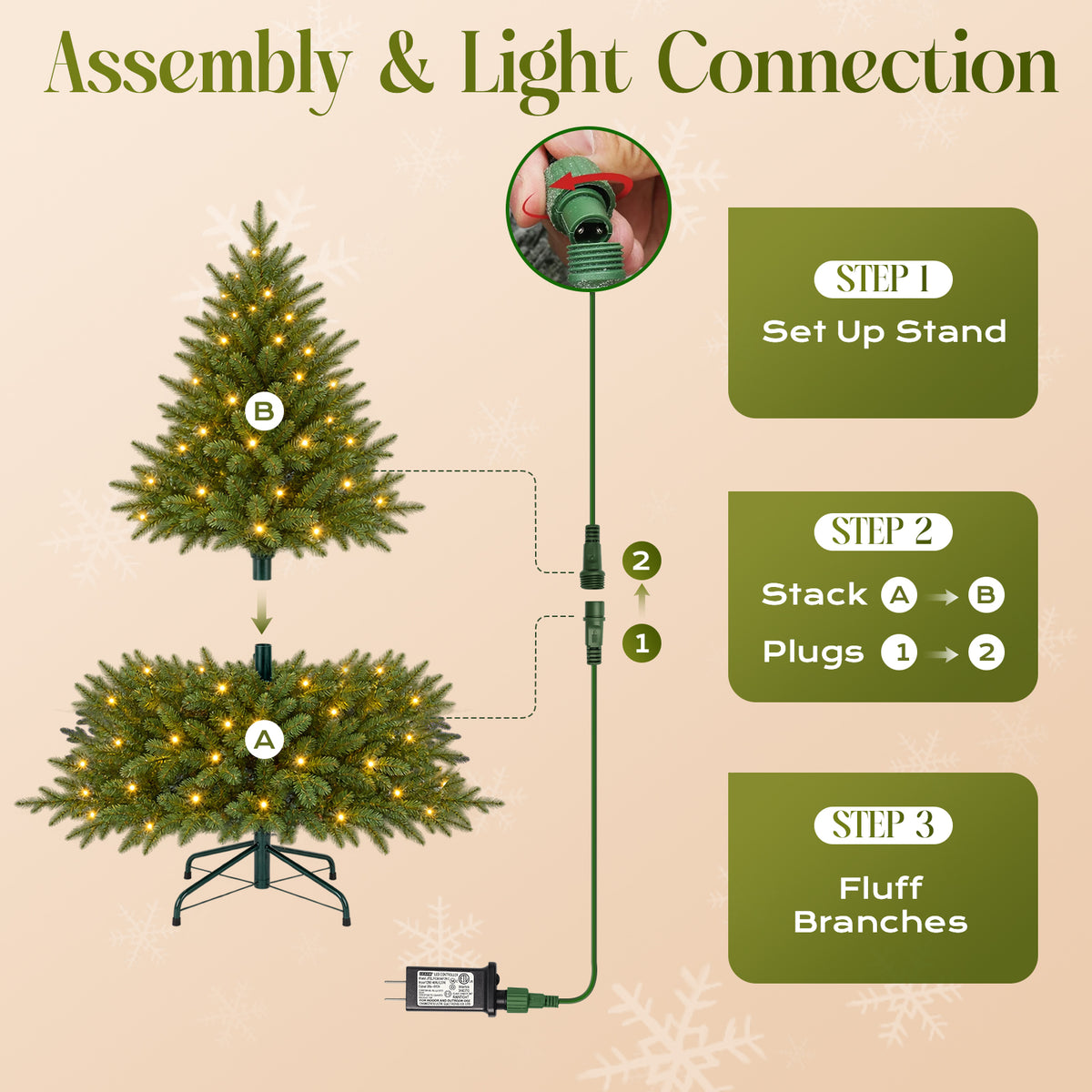 Christmas Tree, 4ft Pre-Lit Christmas Tree with 100 Warm White & Multicolor LED Lights, 465 PE & PVC Tips, Hinged Artificial Pine Tree for Small Spaces, Bedroom, Office, Entryway