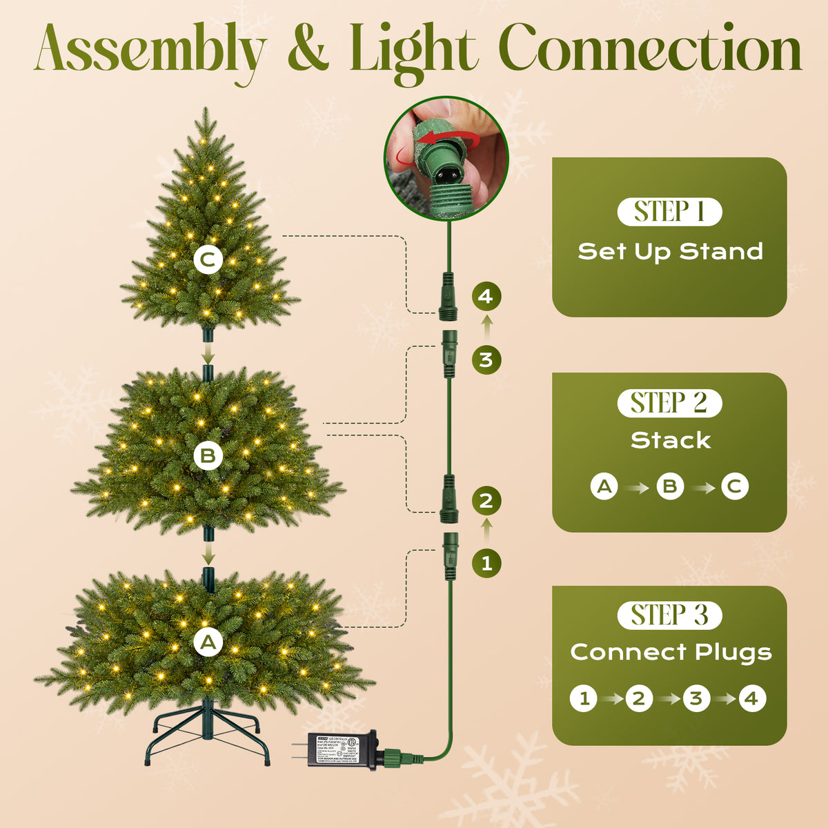 Goosiay 6ft Prelit Hinged Christmas Tree with 300 Multicolor & Warm White LED Lights, 980 Branch Tips, Metal Stand