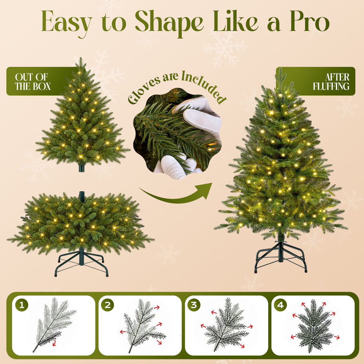 Christmas Tree, 4ft Pre-Lit Christmas Tree with 100 Warm White & Multicolor LED Lights, 465 PE & PVC Tips, Hinged Artificial Pine Tree for Small Spaces, Bedroom, Office, Entryway