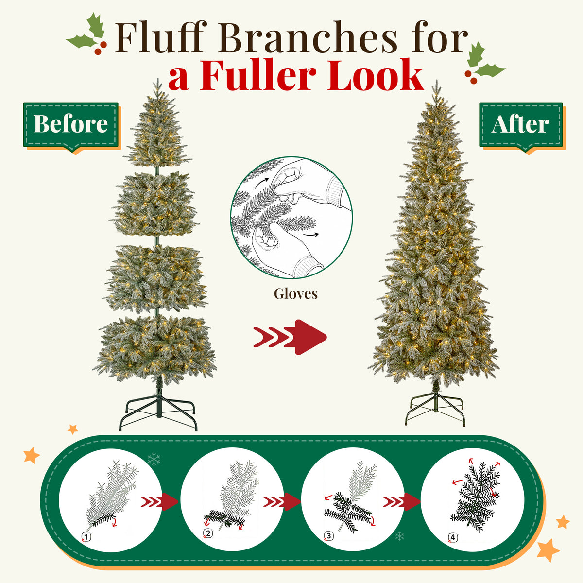 Goosiay 9 ft Pre-Lit Frosted Slim Aspen Fir Artificial Christmas Tree, PE & PVC Branches, 420 Warm White & Multicolor Lights, 10 Light Modes, 1889 Branch Tips