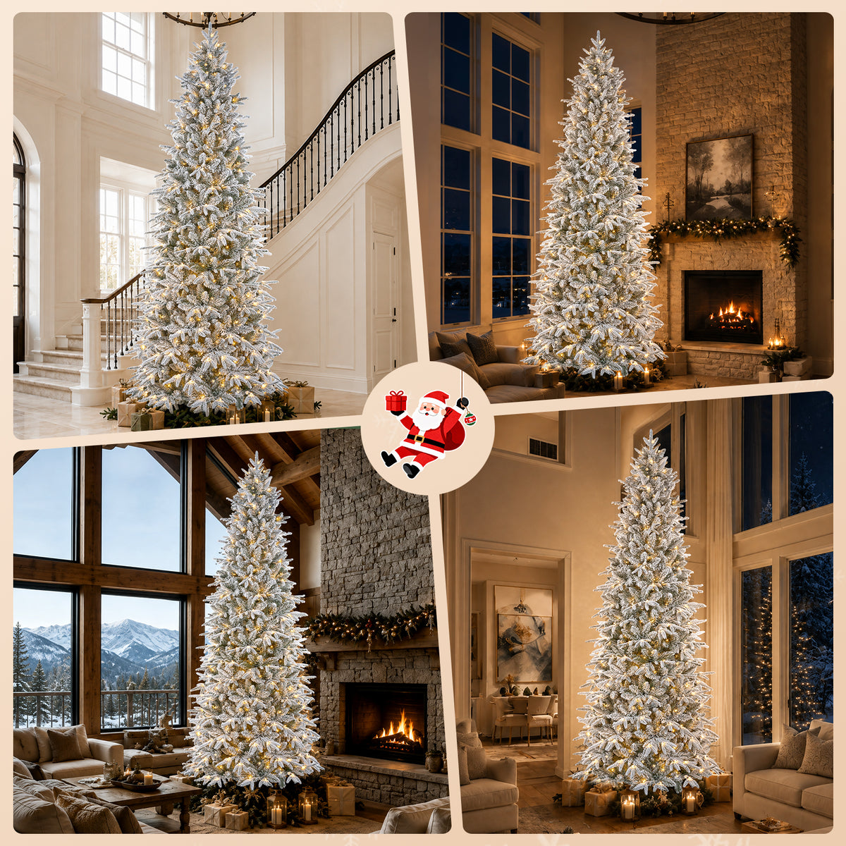 9FT Pre-Lit Flocked Christmas Tree, 500 Warm White LED Lights, 1906 PE & PVC Branch Tips Snowy Artificial Christmas Tree