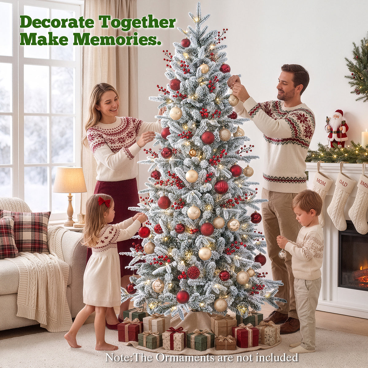 6 ft Pre-Lit Snow Flocked Slim Aspen Fir Artificial Christmas Tree, 900 PE & PVC Tips, 250 Warm White & Multicolor LED Lights