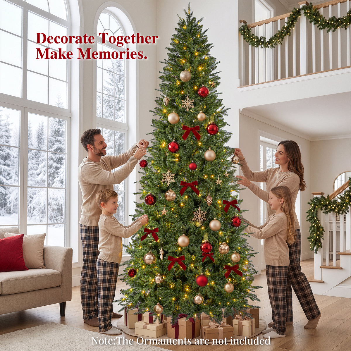 9ft Pre-Lit Artificial Christmas Tree, Aspen Fir Style with 2800 PE & PVC Mixed Branch Tips, Tall Realistic Evergreen Tree with 400 Warm White & Multicolor LED Lights, 10 Lighting Modes