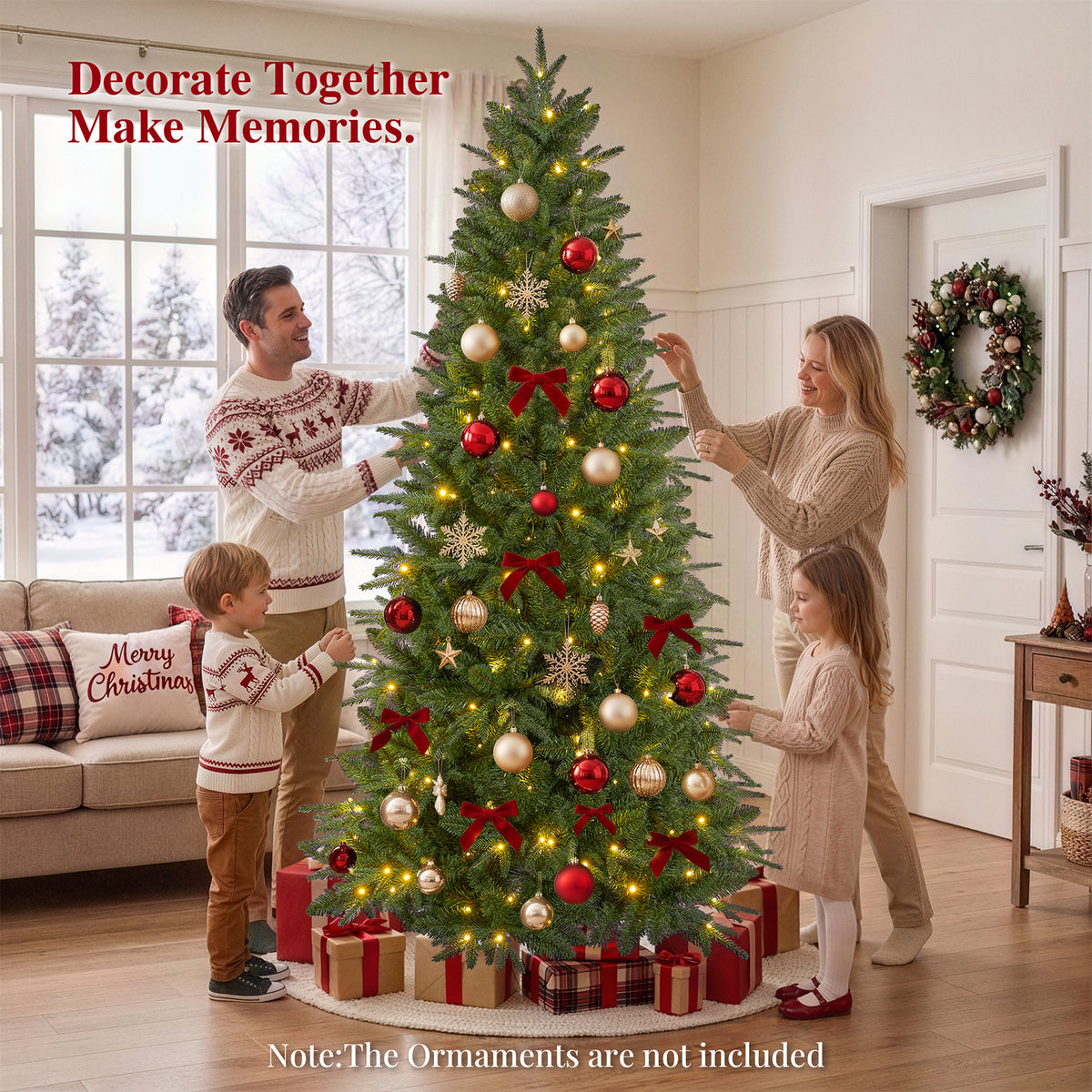 7ft Pre-Lit Artificial Christmas Tree, Aspen Fir with 1600 PE & PVC Mixed Branch Tips, Realistic Evergreen Tree with 300 Warm White & Multicolor LED Lights, 10 Lighting Modes