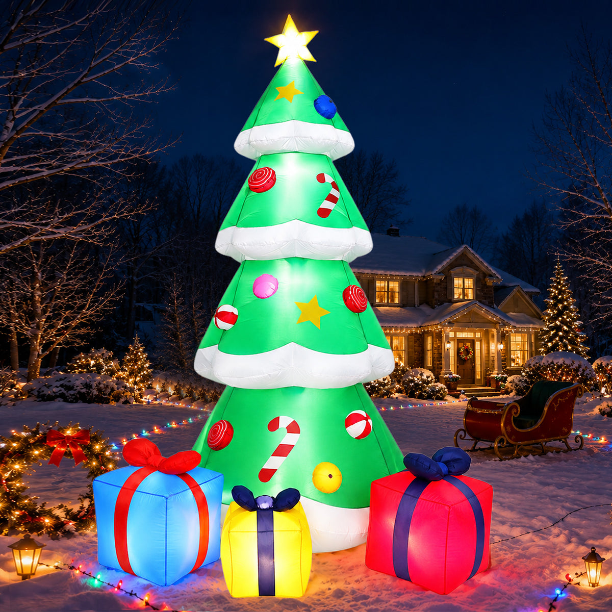 Goosiay 9ft Tall Pink Christmas Inflatables Tree with LED Lights and Gift Boxes, Outdoor Yard Decor