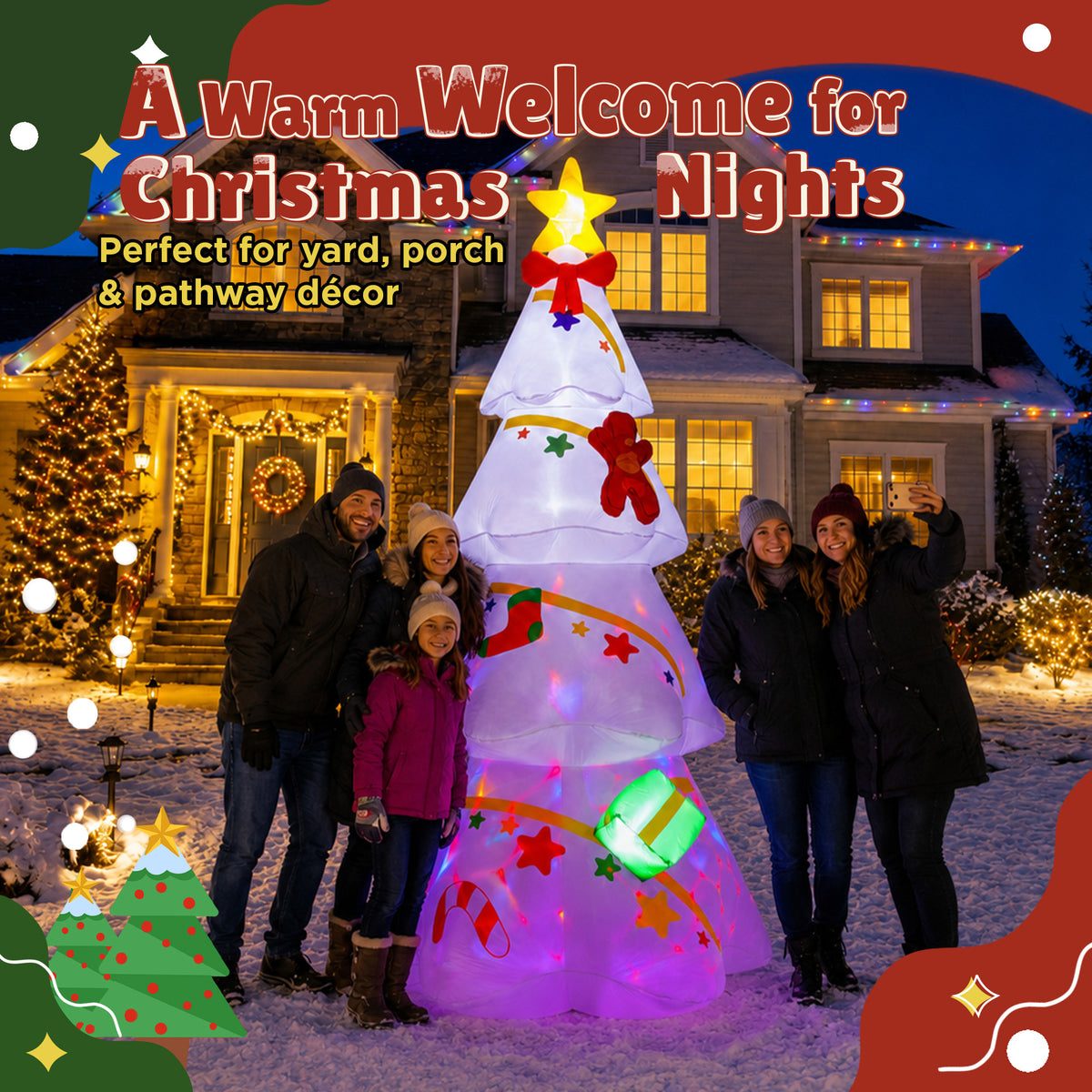 Goosiay 9 ft White Christmas Inflatable Tree with LED & Multicolor Lights, Outdoor Christmas Yard Decoration for Lawn, Garden and Porch