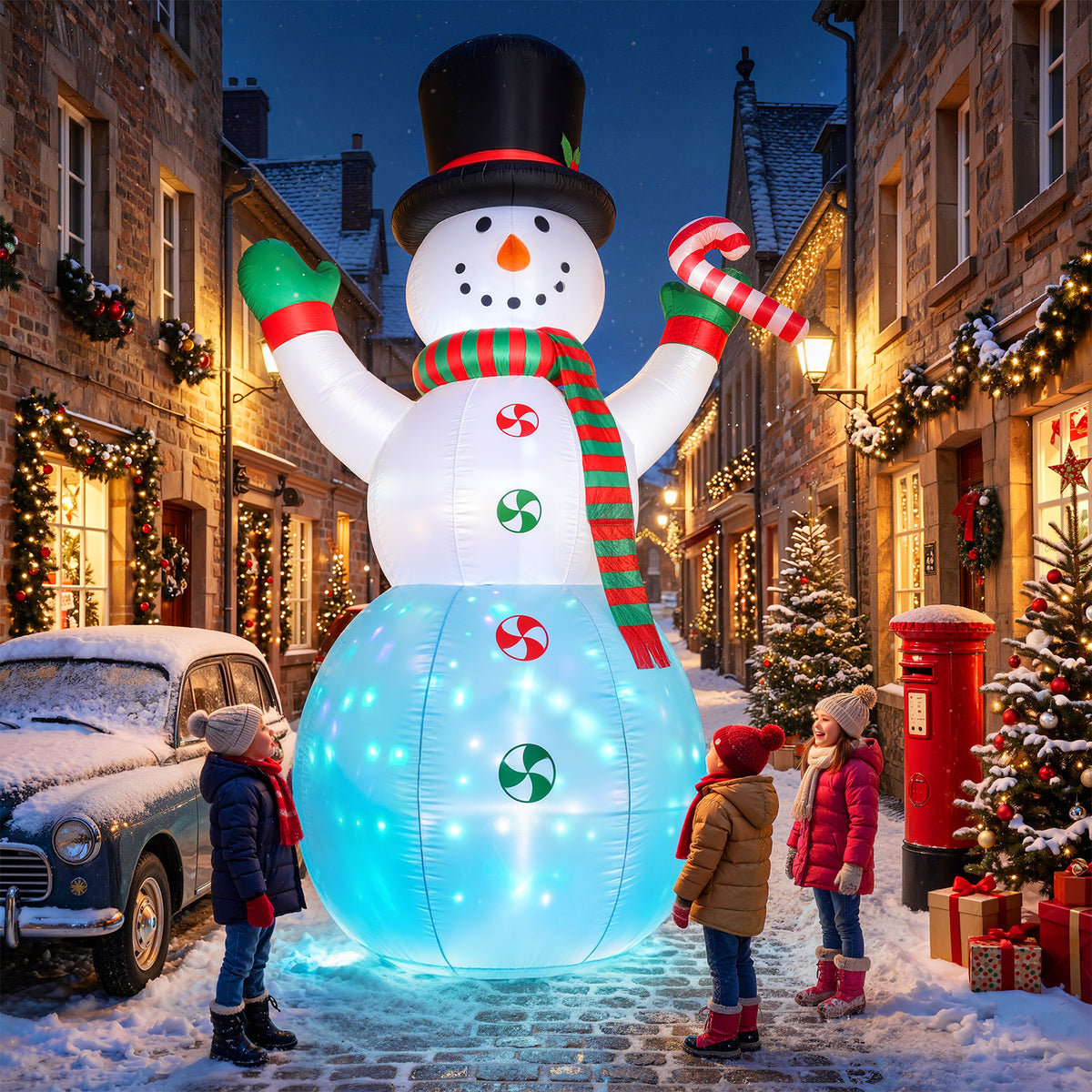 12FT Christmas Inflatable Outdoor Yard Decoration Snowman, Built-in Colorful LED Light for Lawn Yard Garden Decoration Giant Blow up Indoor Outdoor Xmas Party Decor