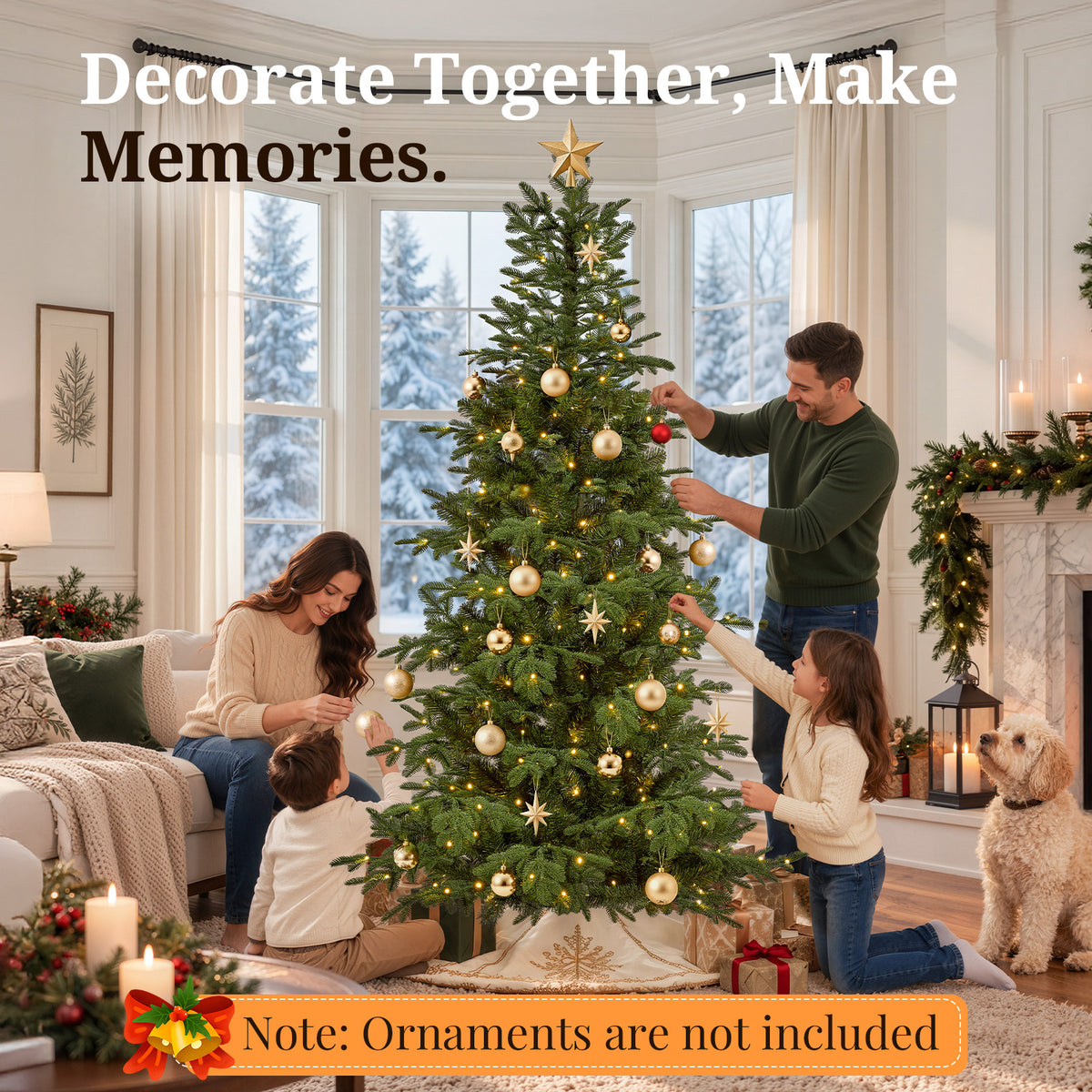 7ft Pre-Lit Christmas Tree with 2264 Branch Tips, 350 Multicolor LED Lights, Slim Artificial Christmas Tree for Living Room