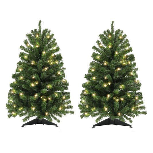 Goosiay 2 Pack 3 FT Pre-Lit Christmas Tree w/ 70 Lights 160 Tips Green