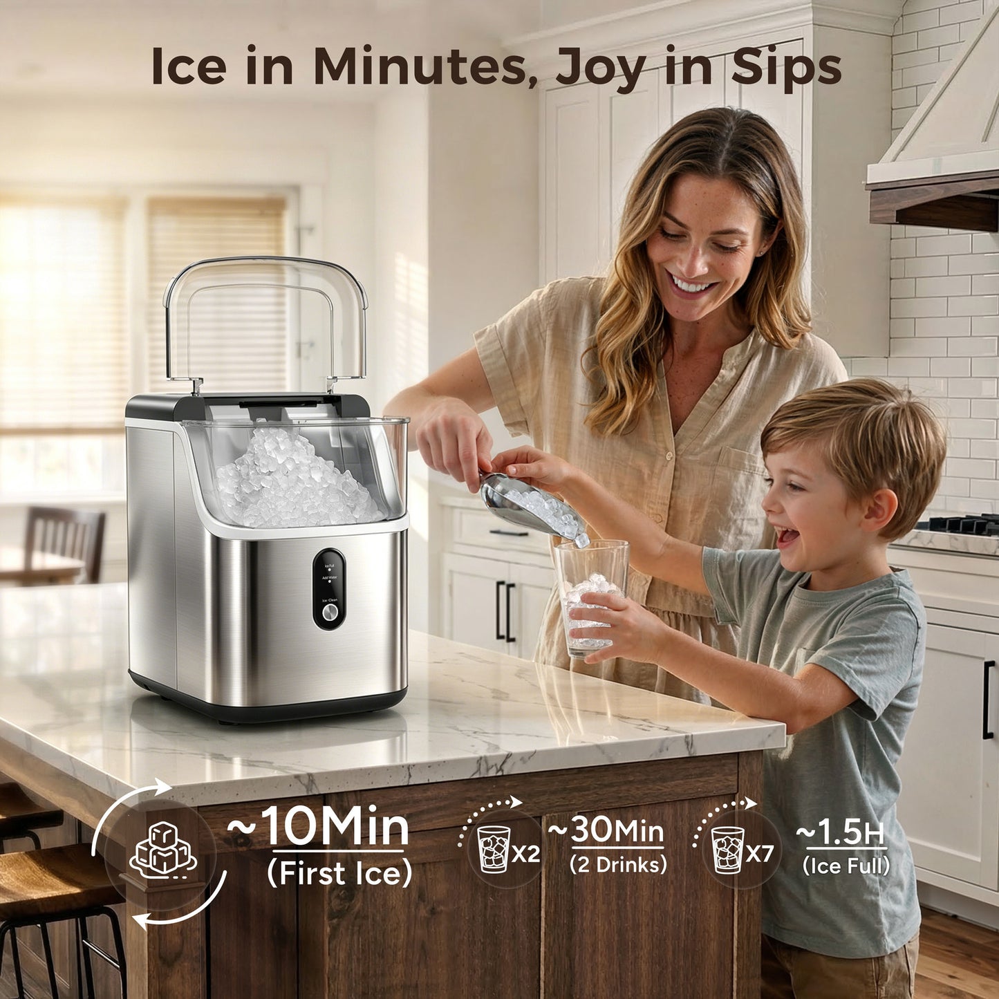 Goosiay 33lb Nugget Ice Maker Portable Countertop, Pebble Crushed Soft Chewable Ice Maker Machine, Stainless Steel