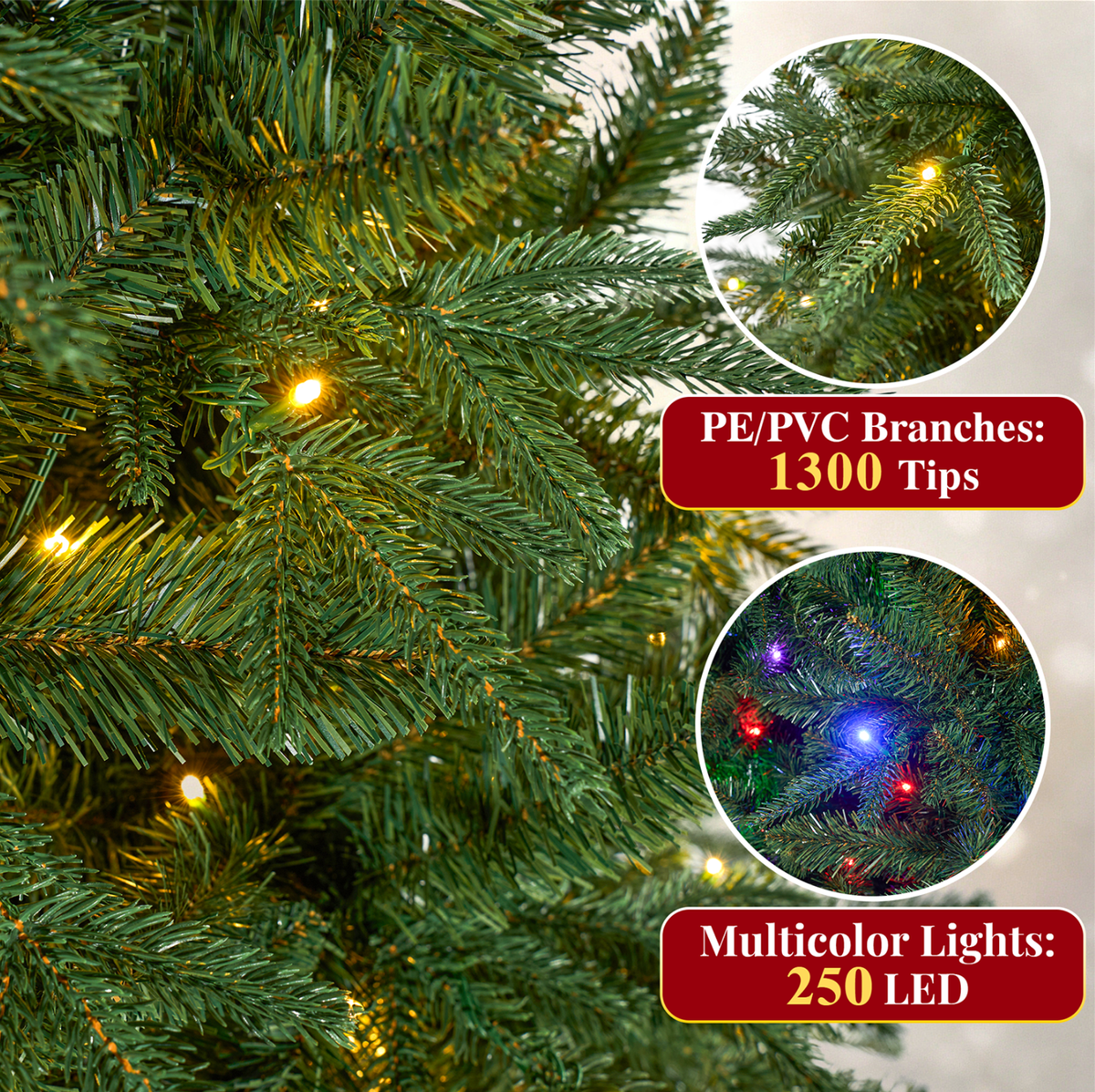 Goosiay 6FT Artificial Xmas Tree, Hinged Christmas Tree with 1300 PE PVC Branch Tips & Folding Metal Stand, Festive Decoration Tree for Home, Office & Carnival, Green