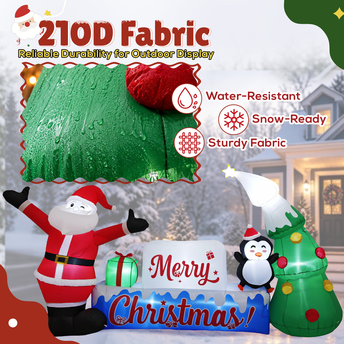 Goosiay 12 ft Christmas Inflatable Outdoor Decoration with Santa Claus, Penguin, Holiday Tree & Merry Christmas Sign, 10 LED Lights for Yard