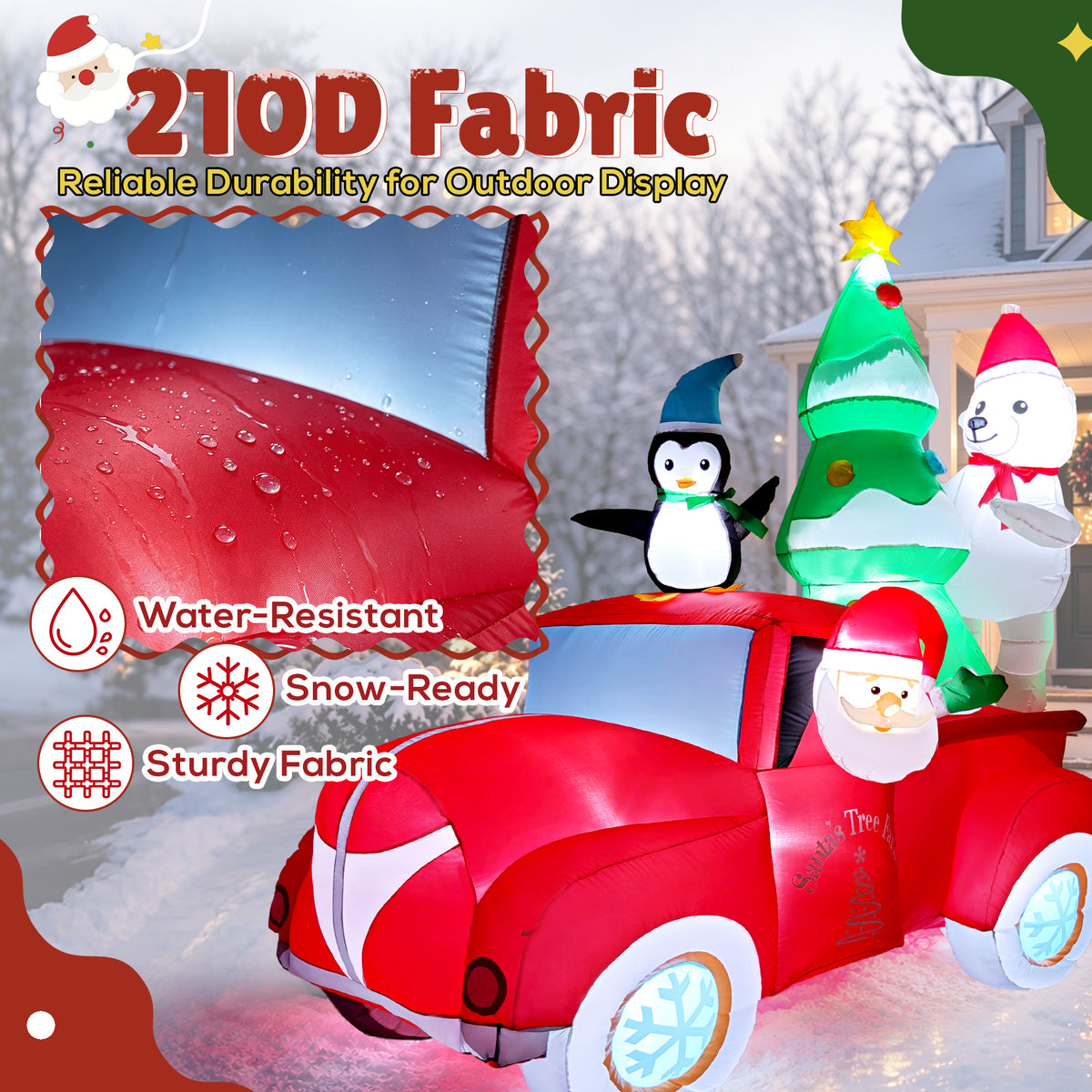 Goosiay 8 ft Outdoor Christmas Inflatable with Santa, Penguin, Polar Bear and Red Car, Built-in LED Lights for Yard, Lawn and Garden