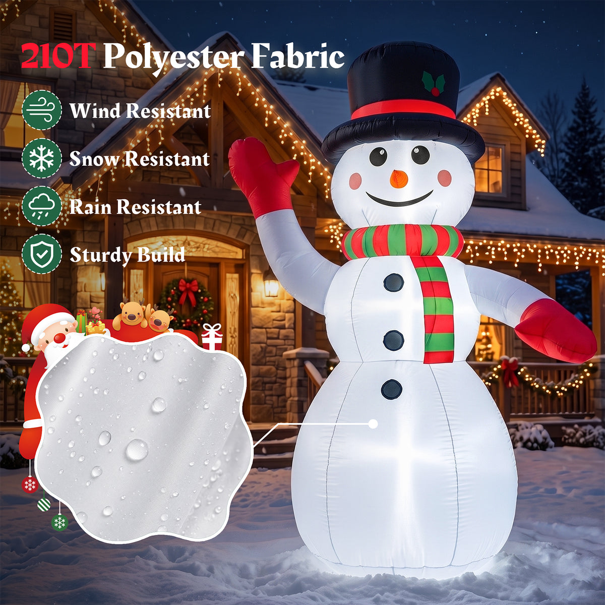 8 ft Christmas Snowman Inflatable with LED Lights, Blow up Outdoor Yard Lawn Decoration for Holiday Decor