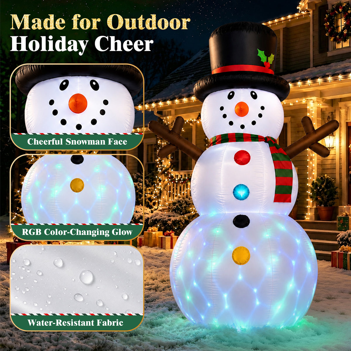 8FT Christmas Inflatable Snowman, Built-in Rotating Color LED light up for Lawn Yard Garden Decoration Indoor Outdoor Xmas Party Decor