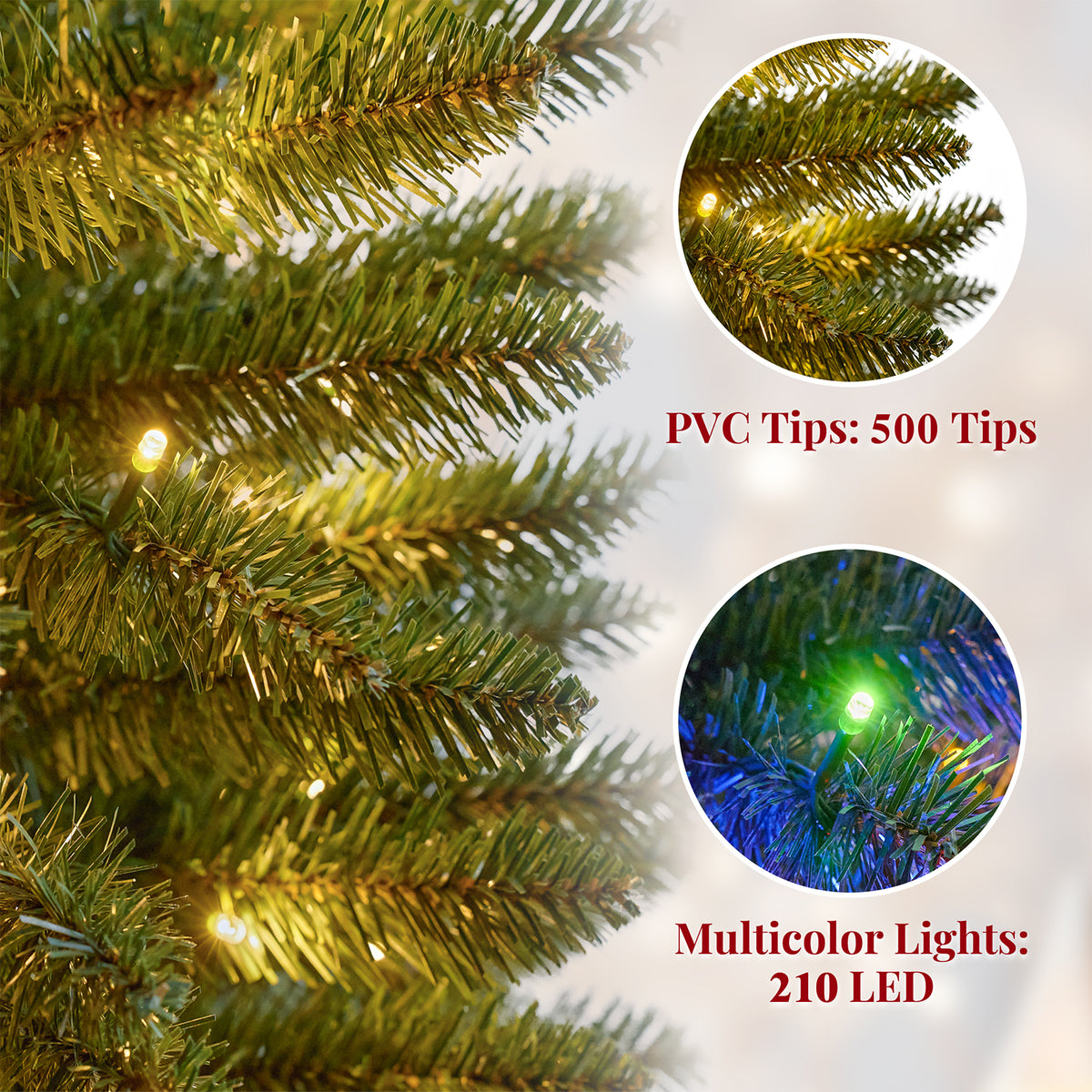 Goosiay Pre-Lit Pencil Artificial Christmas Tree, 6ft Xmas Tree with Metal Stand for Christmas Decoration, Green