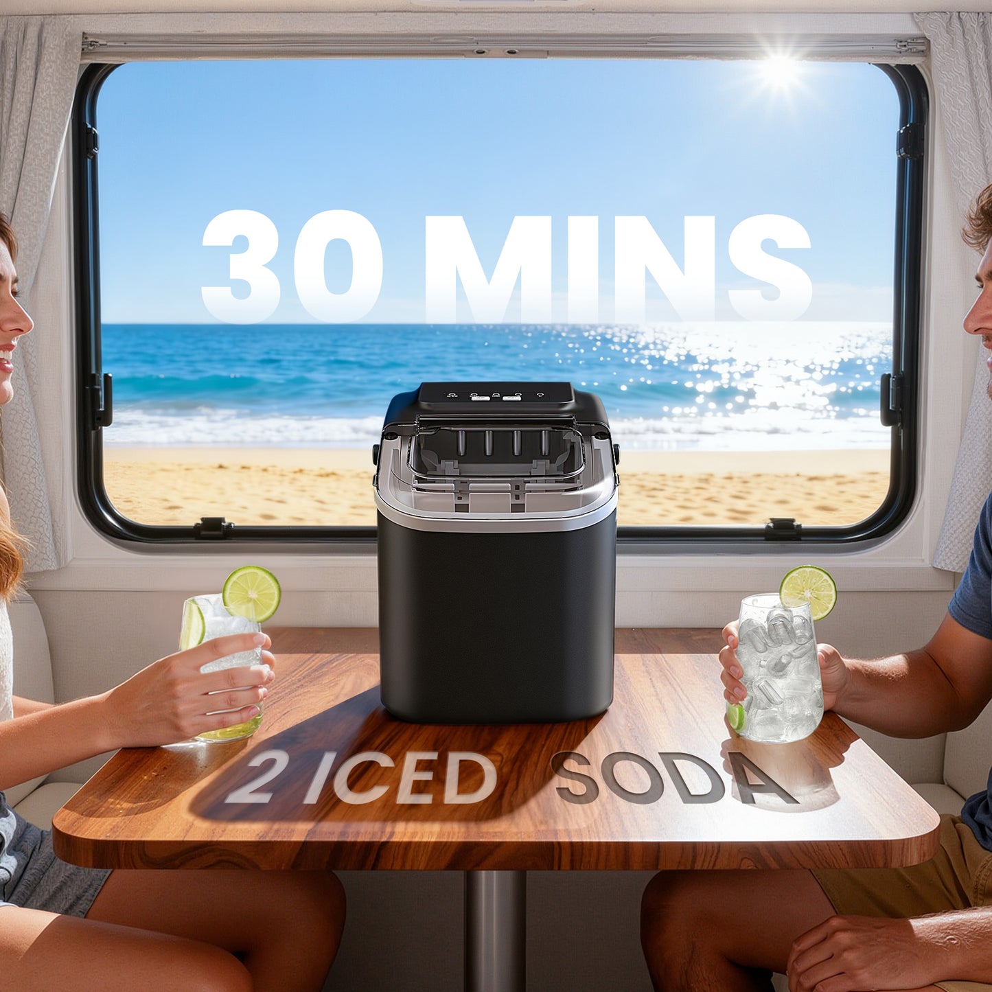 Goosiay Countertop Ice Maker, 26lbs Portable Small Ice Makers with Handle, 8 Cubes in 6 Mins, 2 Size of Bullet Ice, Self-Cleaning Mini Ice Machine for Home, Kitchen, RV, Camping, Black