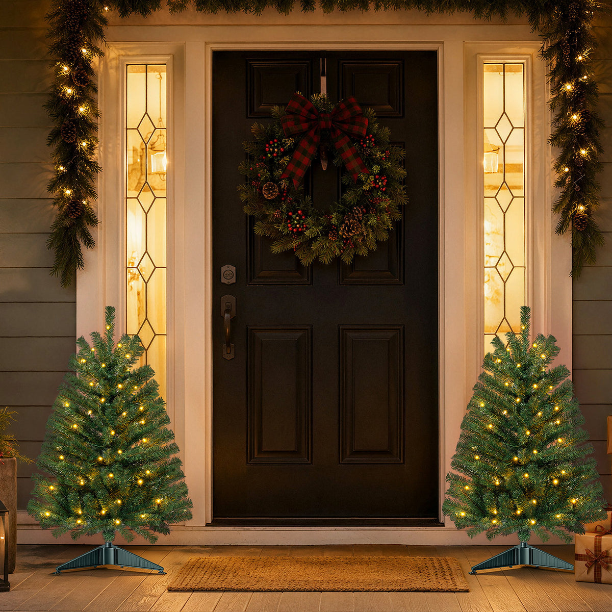 2Pack Christmas Tree, 3ft Pre-Lit Christmas Trees with Warm White LED Lights, Outdoor Porch Christmas Trees for Bedroom, Office, Entryway