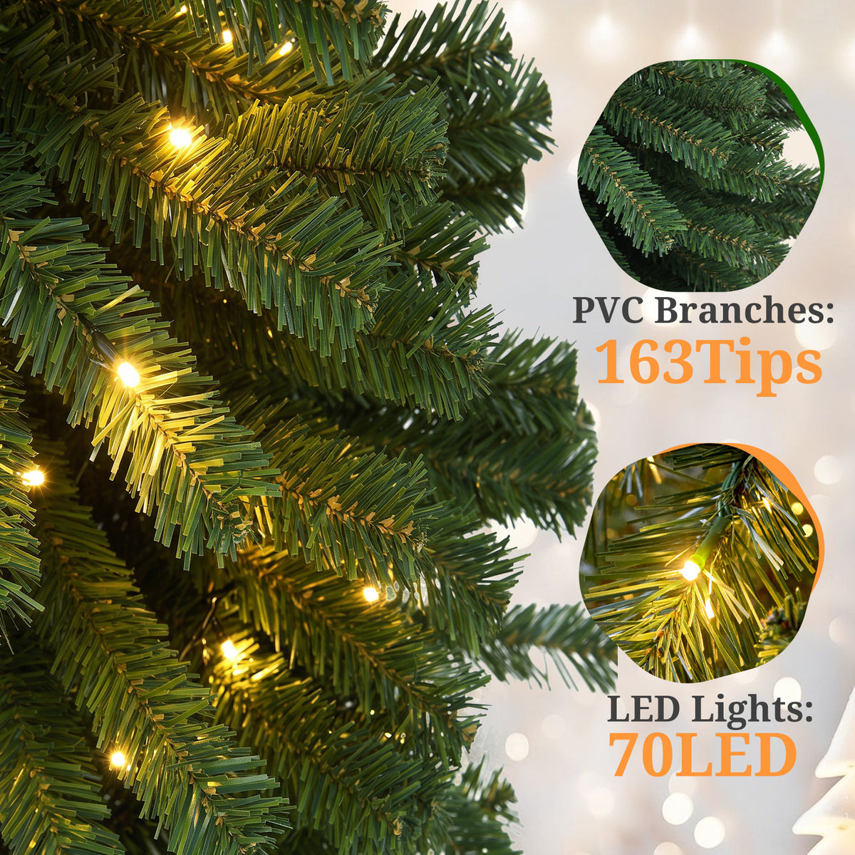 3ft Pre-Lit Christmas Tree with Warm White LED Lights, Small Green Xmas Tree for Indoor Living Room, Bedroom Holiday Decor